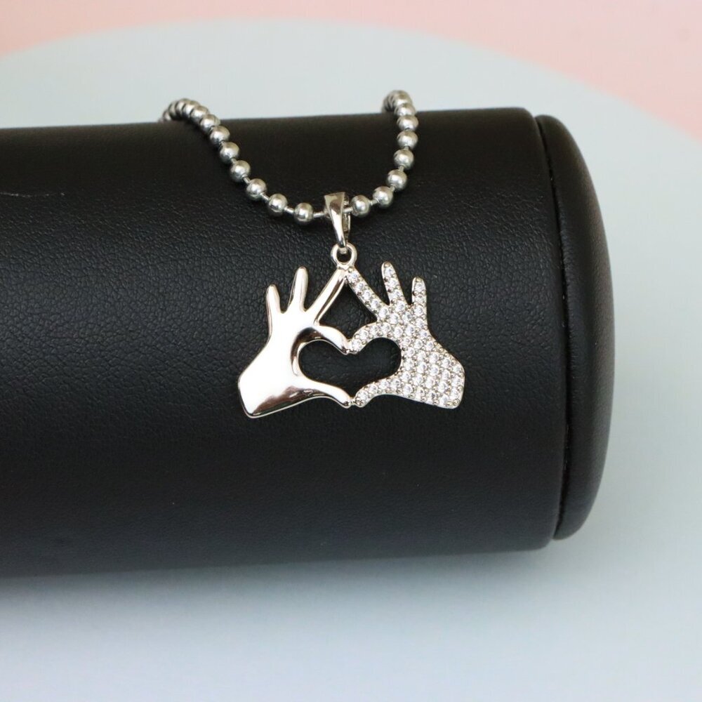 "Silver Heart Hands Pendant in Gold Plated Brass with Crystal Detail, XPPT1728 - Picture 2 of 13